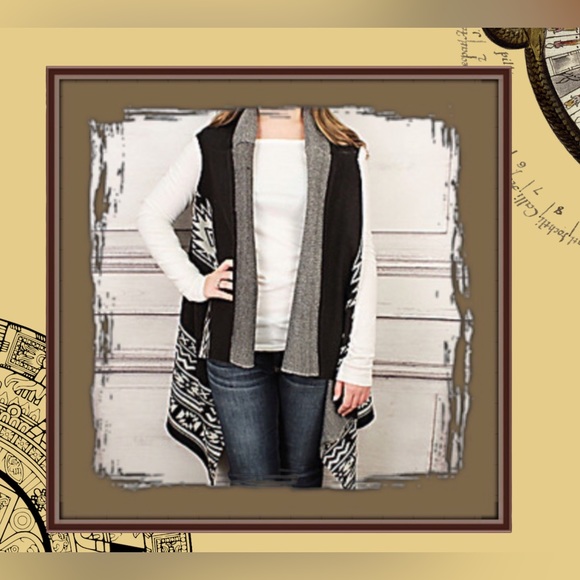 Oversized Open Front Tribal Print Pattern Waterfall Cardigan - Picture 4 of 11